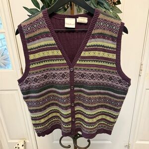 Vintage 80s 90s Bobbie Brooks Purple Fair Isle Pattern Knit Sweater Vest L